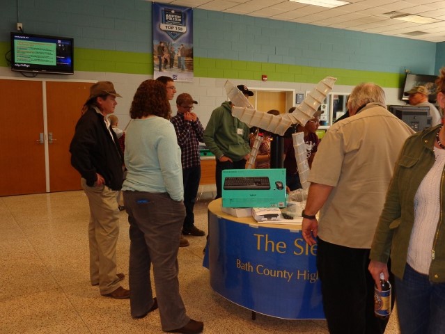 People viewing "The Sleeper" turbine for the 2017 KidWind competition at Dabney S Lancaster Community College on April 8, 2017.